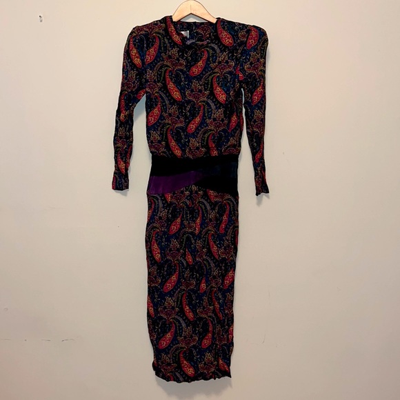 Vintage 80s Paisley Print Dress - Picture 1 of 14